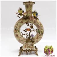 Ваза Цветущий гранат и синички. Декор Пара птиц в цветущем саду. Фарфор и бронза. Ручная работа. Высота 50 см
