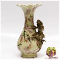 Ваза Аврора. Фарфор и бронза. Декор Пара птиц в цветущем саду. Ручная работа. Высота 34 см