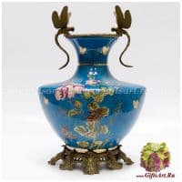 Ваза Стрекозы. Фарфор и бронза. Коллекция Золотые бабочки на лугу. Ручная работа. Высота 40 см