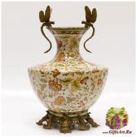 Ваза Стрекозы. Фарфор и бронза. Коллекция Изобилие. Ручная работа. Высота 30 см