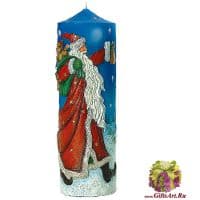 Свеча Дед Мороз спешит к тебе. Высота 20 см. Воск. Ручная работа.