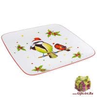 Блюдо Поющие пташки. Новогодняя посуда. Керамика. 28 см. Подарочная упаковка. Испания