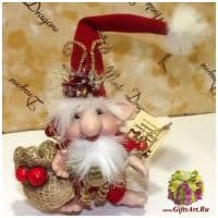 Итальянская кукла Trugg Babbo Natale Гном Дед Мороз. 12 см. Италия Montedragone