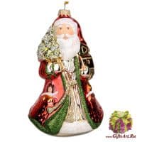 Ёлочная игрушка из стекла Дед Мороз с ёлочкой. Ручная работа. 16 см Подарочная упаковка Krebs Glas Lauscha Германия