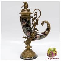 Ваза Рог с конём. Фарфор и бронза. Коллекция Цветущая ночь. Ручная работа. Высота 51 см