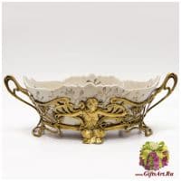 Фруктовница Муза. Коллекция Слияние. Фарфор и бронза. Ручная работа. Ширина 49 см