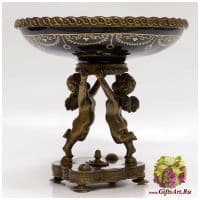 Фруктовница Ангелочки. Фарфор и бронза. Декор Опал с золотым узором. Ручная работа. Высота 30 см