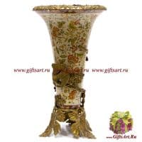 Ваза Скворец и виноград. Фарфор и бронза. Коллекция Изобилие. Ручная работа. Высота 52 см