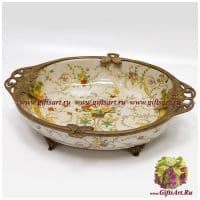 Блюдо большое. Фарфор и бронза. Декор Мавританский сад. Длина 42 см. Ручная работа