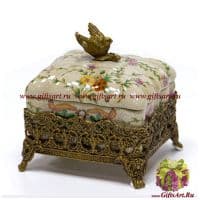 Шкатулка Птичка. Фарфор и бронза. Декор Мавританский сад. Ручная работа. Длина 12 см