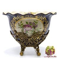 Чаша. Фарфор и бронза. Декор Английская роза кобальт. Ручная работа. 28 см