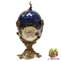 Ваза яйцо. Фарфор и бронза. Декор Английская роза кобальт. Ручная работа. Высота 38 см