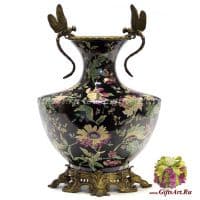 Ваза Стрекозы. Фарфор и бронза. Коллекция Цветущая ночь. Ручная работа. Высота 40 см