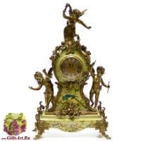 Часы каминные. Фарфор и бронза. Декор Любопытная птичка. Ручная работа. Высота 58 см