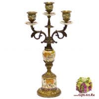 Подсвечник канделябр на 3 свечи. Фарфор и бронза. Коллекция Изобилие. Ручная работа. Высота 42 см