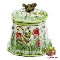 Сахарница вазочка. Фарфор и бронза. Декор Луговые цветы. Ручная работа. 10 см