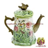 Чайник декоративный. Фарфор и бронза. Декор Луговые цветы. Ручная работа. Размер 13 см