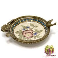 Блюдо для мелочи. Фарфор и бронза. Декор Сад Изольды. Ручная работа. Длина 19 см