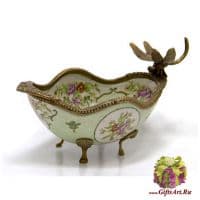 Вазочка стрекоза. Фарфор и бронза. Декор Сказочный сад. Ручная работа. Длина 23 см