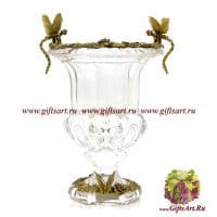 Ваза в антикварном стиле Стрекозы и бабочка. Стекло и бронза. Ручная работа. 26 см