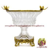 Ваза фруктовница в антикварном стиле Стрекозы. Стекло и бронза. Ручная работа. 35 см