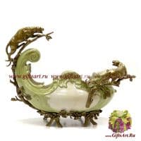 Ваза фруктовница Пантеры. Коллекция Природа. Фарфор и бронза. Ручная работа. 40 см