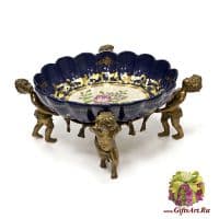 Блюдо большое. Фарфор и бронза. Ручная работа. Декор Английская роза кобальт. Диаметр 39 см