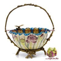 Конфетница. Фарфор и бронза. Декор Сад Изольды. Ручная работа. Высота 21 см