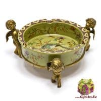 Пепельница. Фарфор и бронза. Декор Любопытная птичка. Ручная работа. 24 см