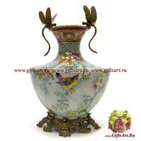 Ваза Стрекозы. Фарфор и бронза. Декор Солнечное утро. Ручная работа. Высота 40 см