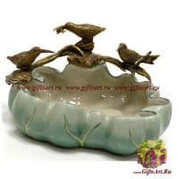 Вазочка Три кулика. Фарфор и бронза. Ручная работа. 16 см