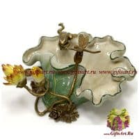 Вазочка Лягушка и стрекоза на кувшинке. Фарфор и бронза. Ручная работа. 19 см
