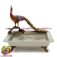 Вазочка Императорский павлин. Фарфор и бронза. Ручная работа. 21 см