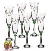 Бокалы для шампанского новогодние 6 штук. Богемское стекло. 190 мл. 274476 Bohemia Crystal. Чехия