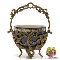 Вазочка. Фарфор и бронза. Декор Английская роза кобальт. Ручная работа. 17 см