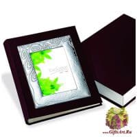 Фотоальбом кожаный с серебряной вставкой Эйфория. Размер 25 x 30 см Италия Подарочная упаковка