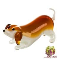 Карамелька. Жёлтая собака. Стеклянная фигурка в стиле Мурано. Длина 16 см