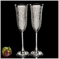 Набор бокалов для шампанского. Хрусталь. Платина. Дизайнер Майкл Кара. 2 предмета. Подарочная упаковка