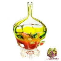 Ваза конфетница цветное стекло 24 см 171965501 Ручная работа Чехия