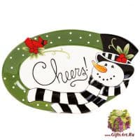 Блюдо Весёлый снеговик Новогодняя посуда Длина 27 см
