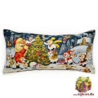 Наволочка гобеленовая новогодняя. Карнавал Снеговиков. Размер 65х35 см.