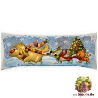Наволочка гобеленовая новогодняя. Дружная семья. Размер 90х35 см.