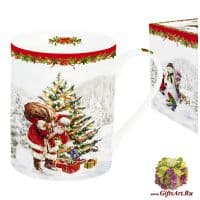 Кружка фарфоровая большая &quot;Дед мороз с подарками у ёлки&quot; 300 мл Подарочная упаковка