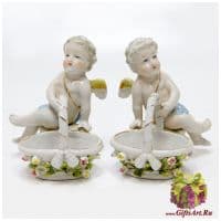 Набор для специй ангелы с корзинами 2 предмета. Фарфор в стиле Meissen. Размер 11 см.