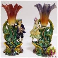 Ваза-цветок Дама и Кавалер. 2 предмета. Фарфор в стиле Meissen. Высота 30 см.