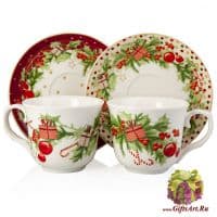 Набор чайных пар. Фарфор. Серия Остролист. Подарочная упаковка. Италия