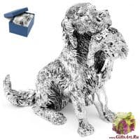 Спаниель с добычей Chinelli символ года 2018. Посеребрение. 10 см. Подарочная упаковка. Италия