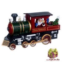 Новогодний паровоз. Музыкальный паровоз с подсветкой. Длина 25 см