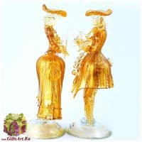 Дама и Кавалер Венецианцы Муранское стекло с золотом. Италия. Высота 24 см