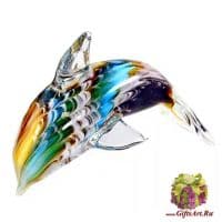 Дельфин многоцветный. Стеклянная фигурка в стиле Мурано. Длина 20 см. Италия